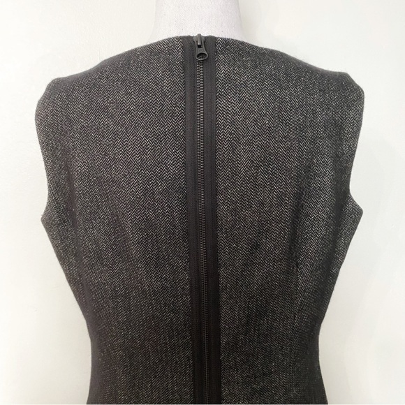 IRIS SETLAKWE WOOL LINEN BLEND GREY CHEVRON BLACK RIBBED INSERTION FORMAL DRESS - Picture 6 of 12